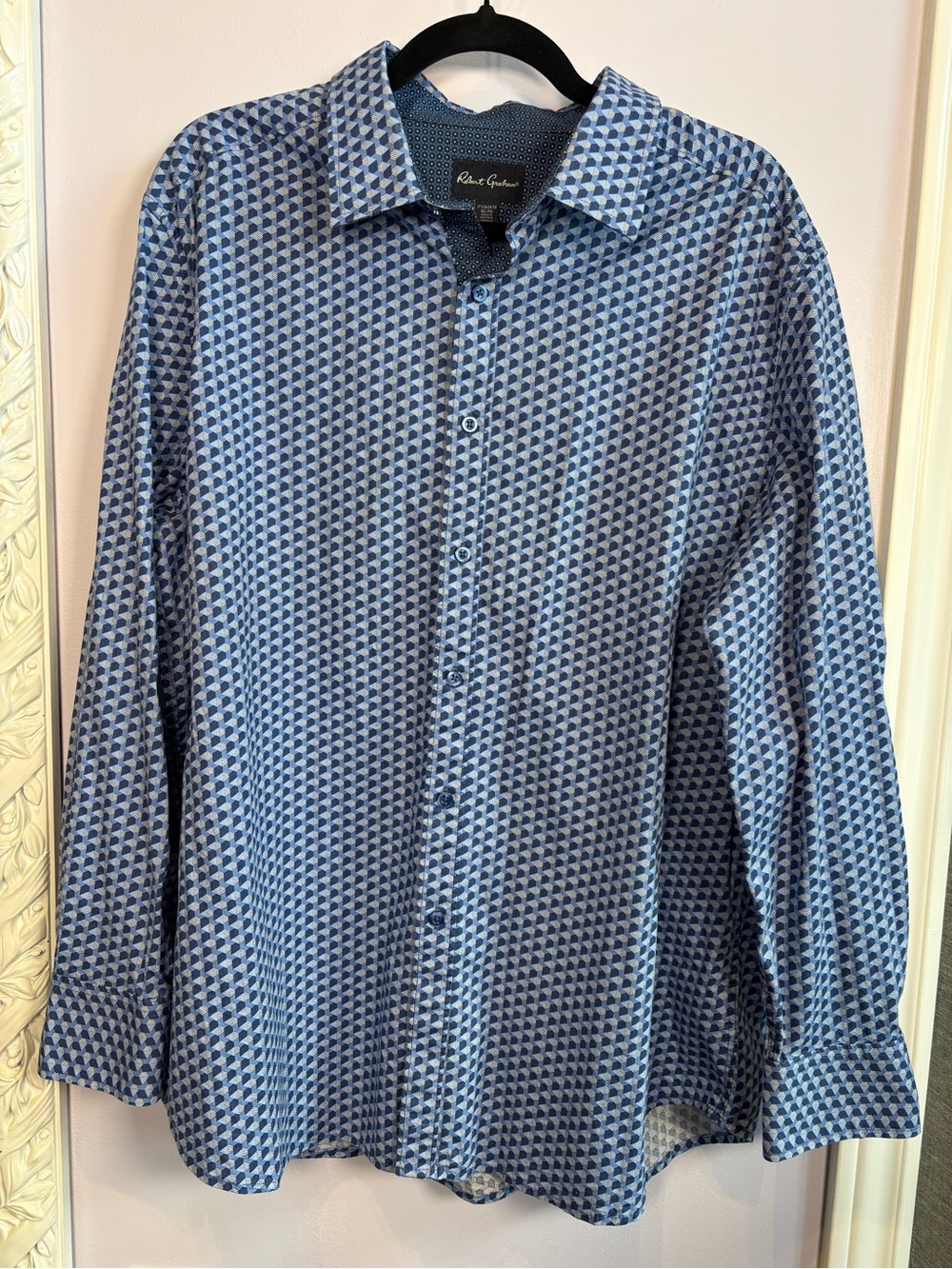 Robert Graham Blue Patterned Long-Sleeve Dress Shirt Size XL 17.5